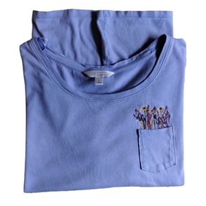 LC Lauren Conrad 100% Cotton Short Sleeve Tee- Periwinkle Blue & Wildflowers